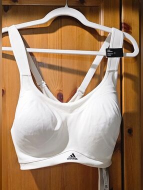 Adidas White Workout Sports Bra with Black Logo Plus Size 2X Up To D Cup. NWT